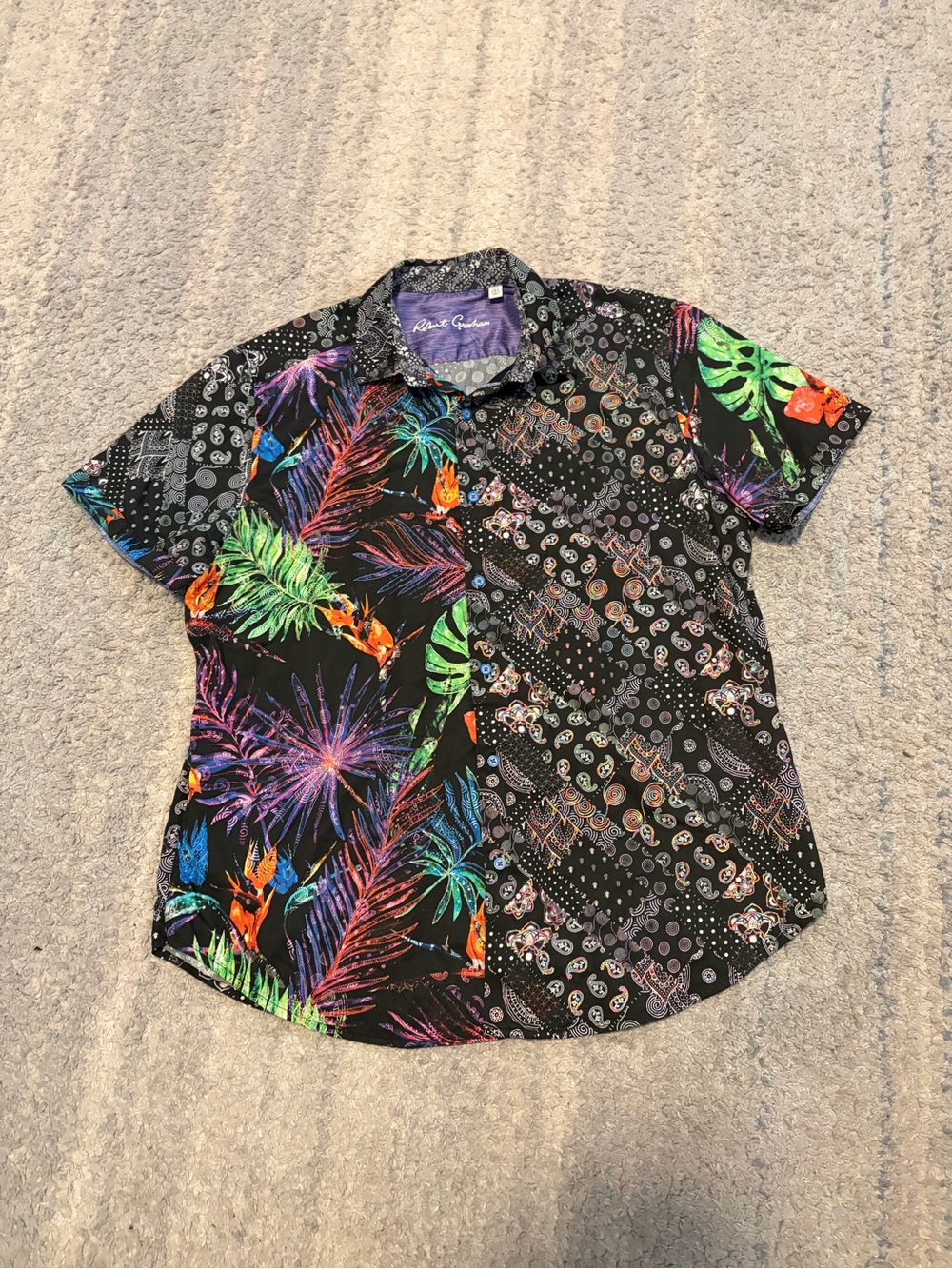 Robert Graham Men 2XL Fredley Split Print Short Sleeve Button Shirt Tropical Pai